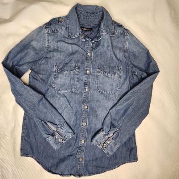 Express Denim Shirt Button Down Blue Long Sleeve Women's Size XS - Picture 7 of 7